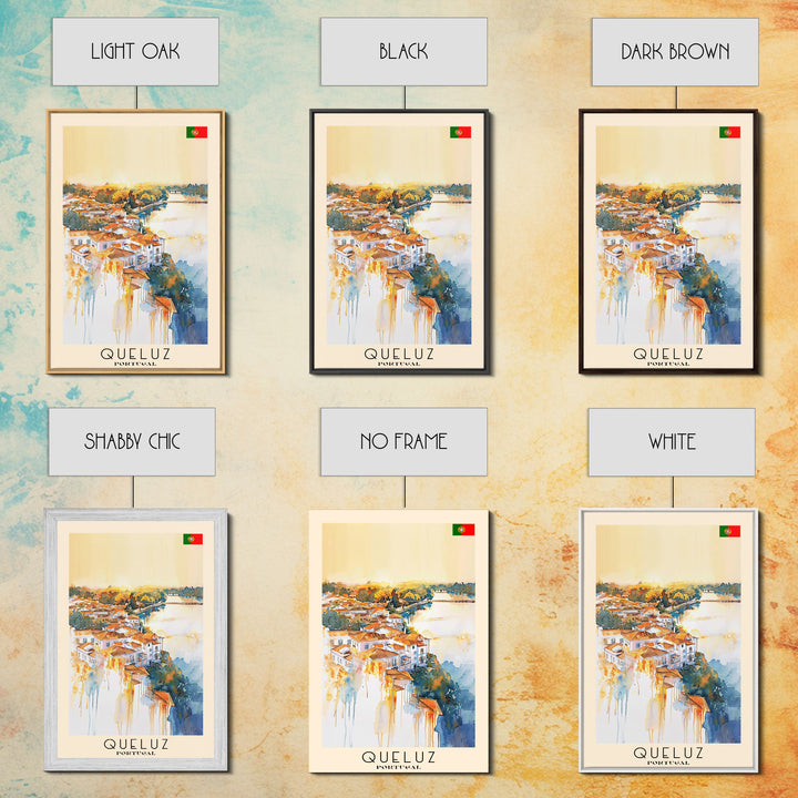 Queluz Portugal Travel Poster Framed Canvas Print, Watercolor Painting, Scenic Wall Art, Home Decor, Portuguese Landscape, Artistic Art