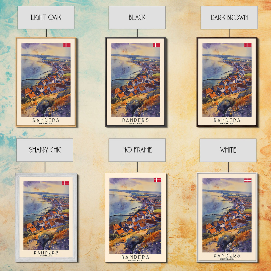 Randers Denmark Travel Poster Framed Canvas Print, Watercolor Painting, Scenic Wall Art, Home Decor, Danish Landscape, Classic Art