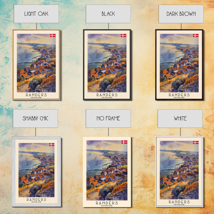 Randers Denmark Travel Poster Framed Canvas Print, Watercolor Painting, Scenic Wall Art, Home Decor, Danish Landscape, Classic Art