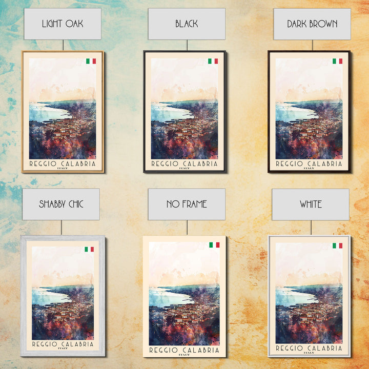 Reggio Calabria Italy Travel Poster Framed Canvas Print, Watercolor Painting, Coastal Wall Art, Home Decor, Italian Seaside, Vibrant Decor