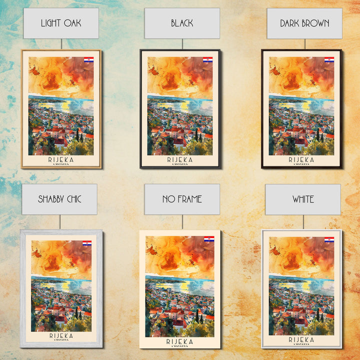 Rijeka Croatia Travel Poster Framed Canvas Print, Watercolor Painting, Coastal Wall Art, Home Decor, Croatian Seaside, Modern Art