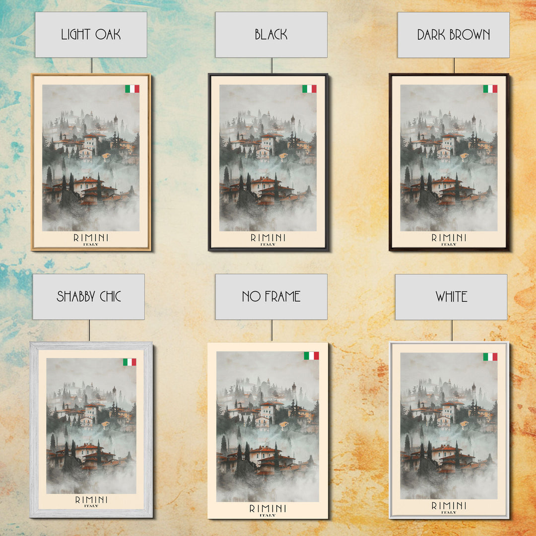 Rimini Italy Travel Poster Framed Canvas Print, Watercolor Painting, Coastal Wall Art, Home Decor, Italian Beach Scene, Vibrant Art