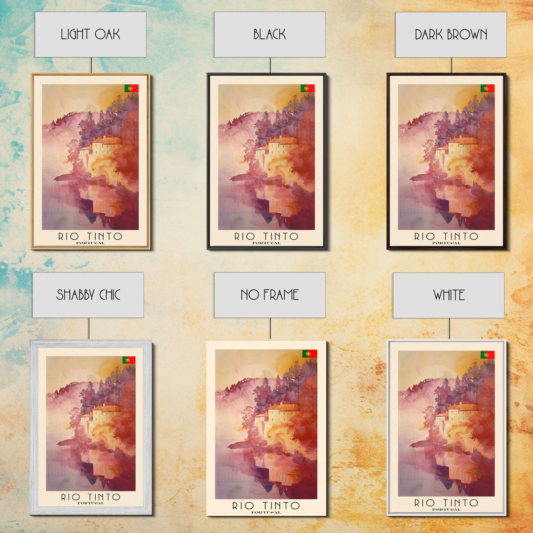 Rio Tinto Portugal Travel Poster Framed Canvas Print, Watercolor Painting, Scenic Wall Art, Home Decor, Portuguese Landscape, Artistic Decor