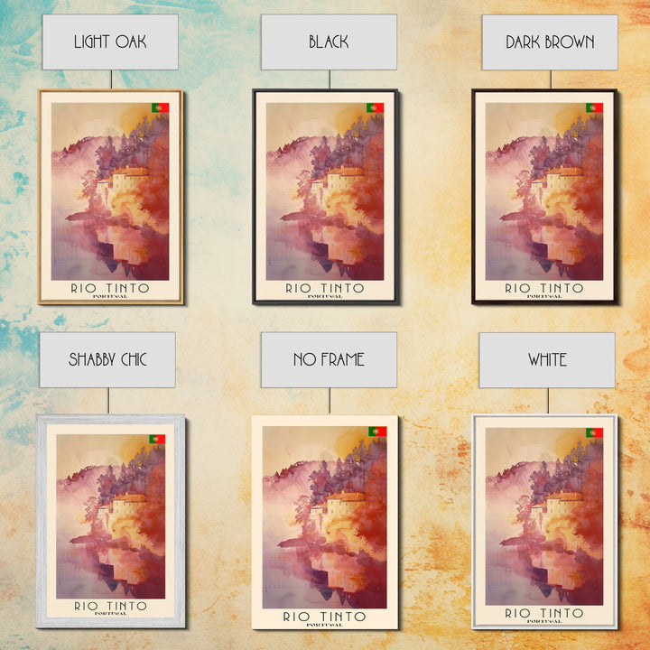 Rio Tinto Portugal Travel Poster Framed Canvas Print, Watercolor Painting, Scenic Wall Art, Home Decor, Portuguese Landscape, Artistic Decor