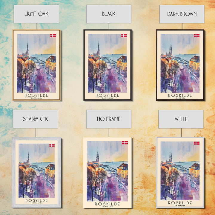 Roskilde Denmark Travel Poster Framed Canvas Print, Watercolor Painting, Scenic Wall Art, Home Decor, Danish Landscape, Modern Decor