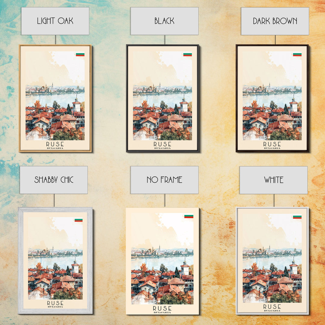 Ruse Bulgaria Travel Poster Framed Canvas Print, Watercolor Painting, Scenic Wall Art, Home Decor, Bulgarian Landscape, Classic Art