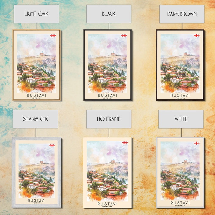 Rustavi Georgia Travel Poster Framed Canvas Print, Watercolor Painting, Scenic Wall Art, Home Decor, Georgian Landscape, Vibrant Decor