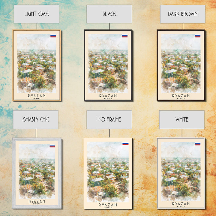 Ryazan Russia Travel Poster Framed Canvas Print, Watercolor Painting, Scenic Wall Art, Home Decor, Russian Cityscape, Modern Art