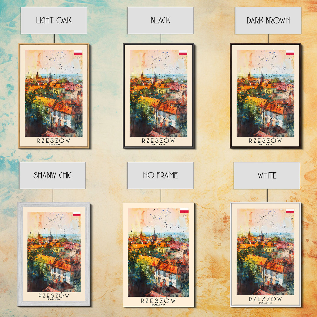 Rzeszow Poland Travel Poster Framed Canvas Print, Watercolor Painting, Urban Wall Art, Home Decor, Polish Cityscape, Classic Decor