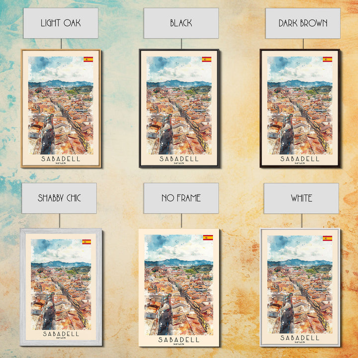 Sabadell Spain Travel Poster Framed Canvas Print, Watercolor Painting, Scenic Wall Art, Home Decor, Spanish Landscape, Artistic Art