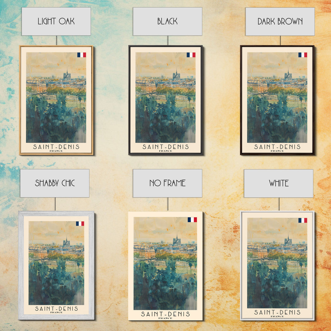 Saint Denis France Travel Poster Framed Canvas Print, Watercolor Painting, Historic Wall Art, Home Decor, French Cityscape, Vibrant Art