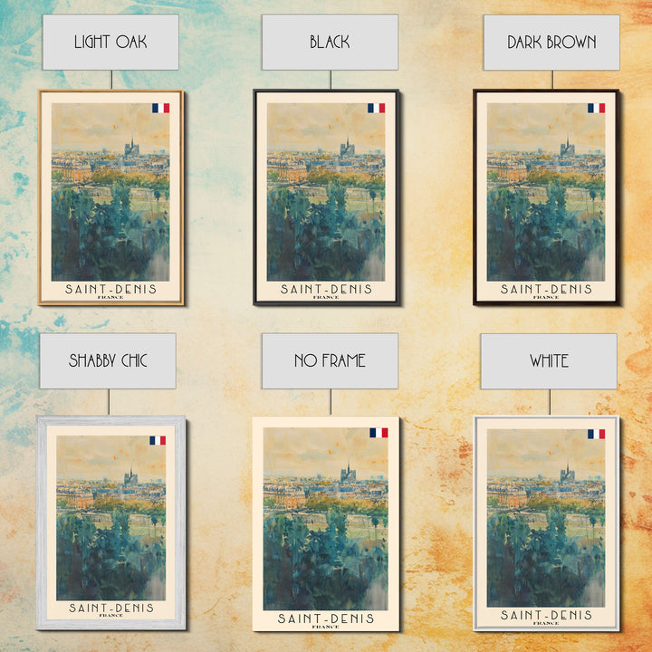 Saint Denis France Travel Poster Framed Canvas Print, Watercolor Painting, Historic Wall Art, Home Decor, French Cityscape, Vibrant Art