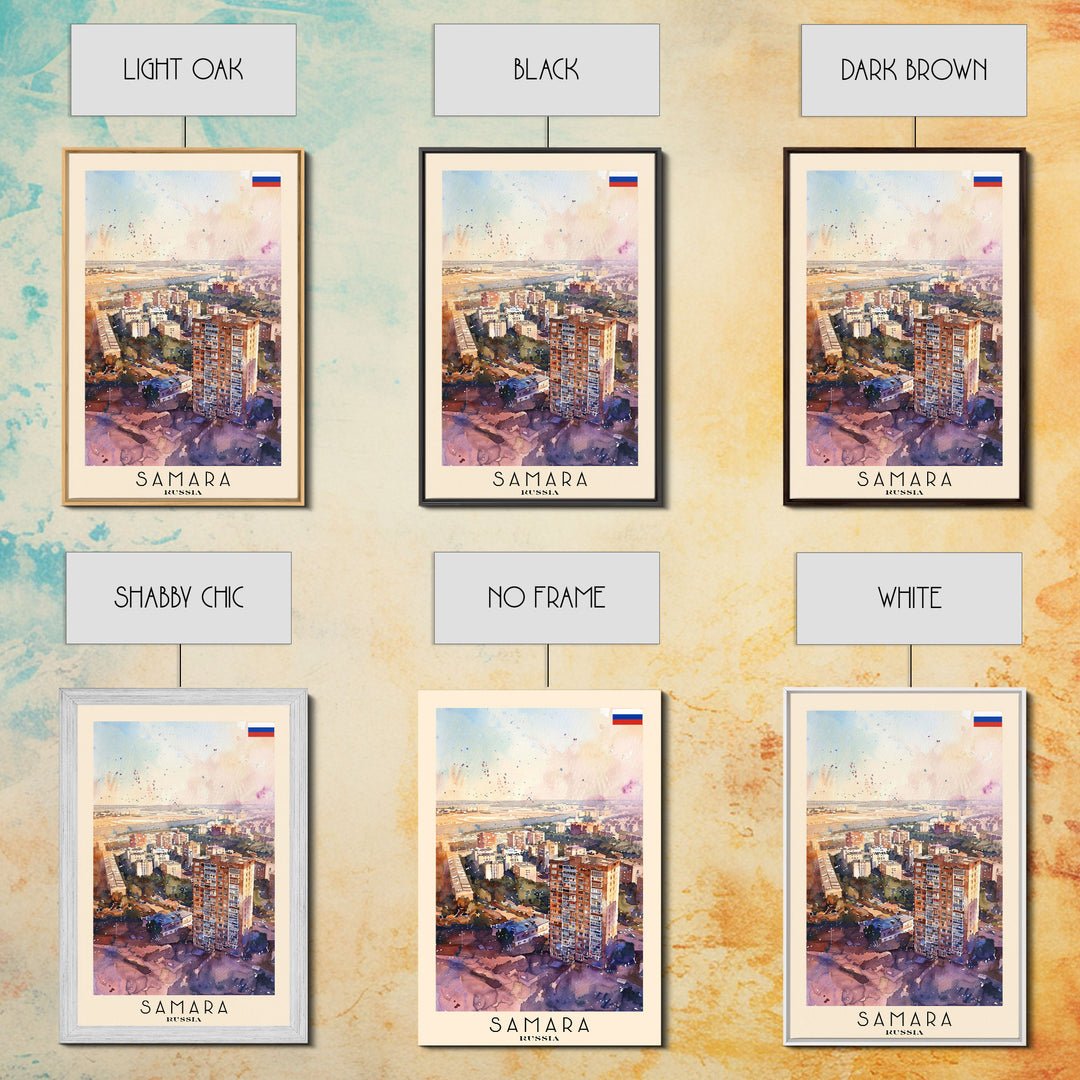 Samara Russia Travel Poster Framed Canvas Print, Watercolor Painting, Scenic Wall Art, Home Decor, Russian Landscape, Vibrant Decor