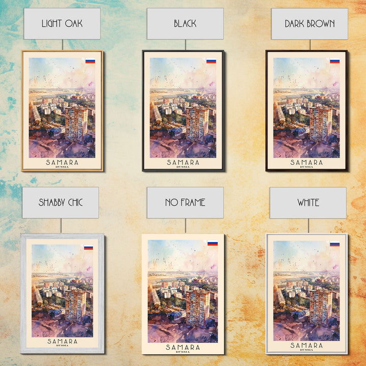 Samara Russia Travel Poster Framed Canvas Print, Watercolor Painting, Scenic Wall Art, Home Decor, Russian Landscape, Vibrant Decor