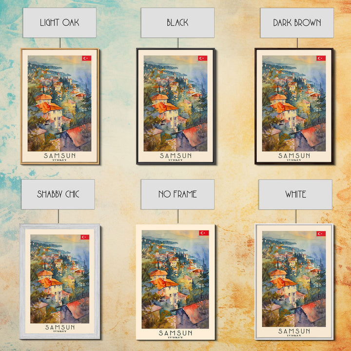 Samsun Turkey Travel Poster Framed Canvas Print, Watercolor Painting, Coastal Wall Art, Home Decor, Turkish Seaside, Modern Decor