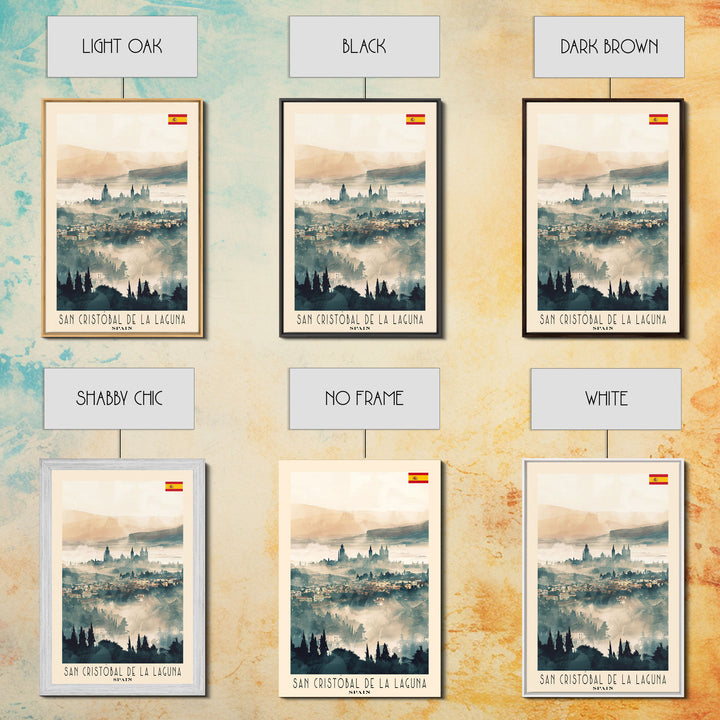 San Cristobal de La Laguna Spain Travel Poster Framed Canvas Print, Watercolor Painting, Scenic Wall Art, Home Decor, Spanish Landscape, Artistic Art