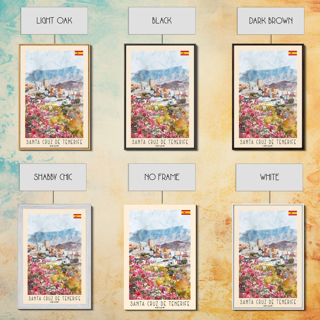 Santa Cruz de Tenerife Spain Travel Poster Framed Canvas Print, Watercolor Painting, Scenic Wall Art, Home Decor, Spanish Landscape, Modern Art