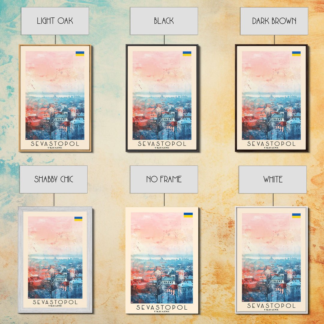 Sevastopol Ukraine Travel Poster Framed Canvas Print, Watercolor Painting, Scenic Wall Art, Home Decor, Ukrainian Seaside, Classic Art