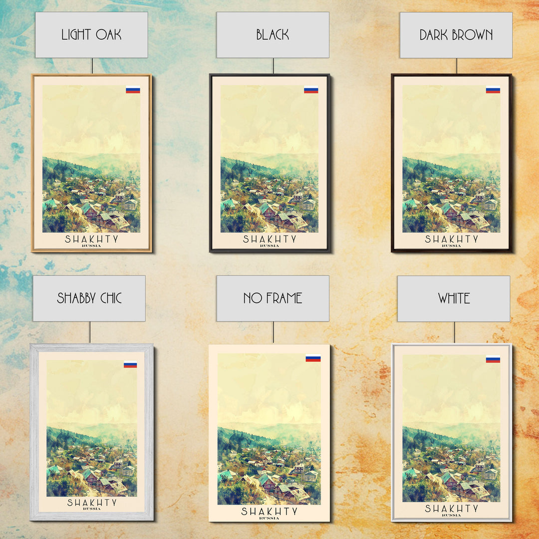 Shakhty Russia Travel Poster Framed Canvas Print, Watercolor Painting, Urban Wall Art, Home Decor, Russian Cityscape, Modern Art