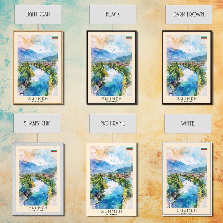 Shumen Bulgaria Travel Poster Framed Canvas Print, Watercolor Painting, Scenic Wall Art, Home Decor, Bulgarian Landscape, Classic Art