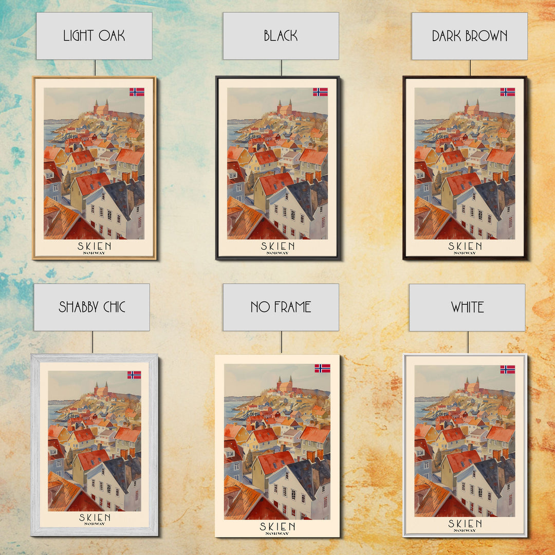 Skien Norway Travel Poster Framed Canvas Print, Watercolor Painting, Scenic Wall Art, Home Decor, Norwegian Landscape, Vibrant Art