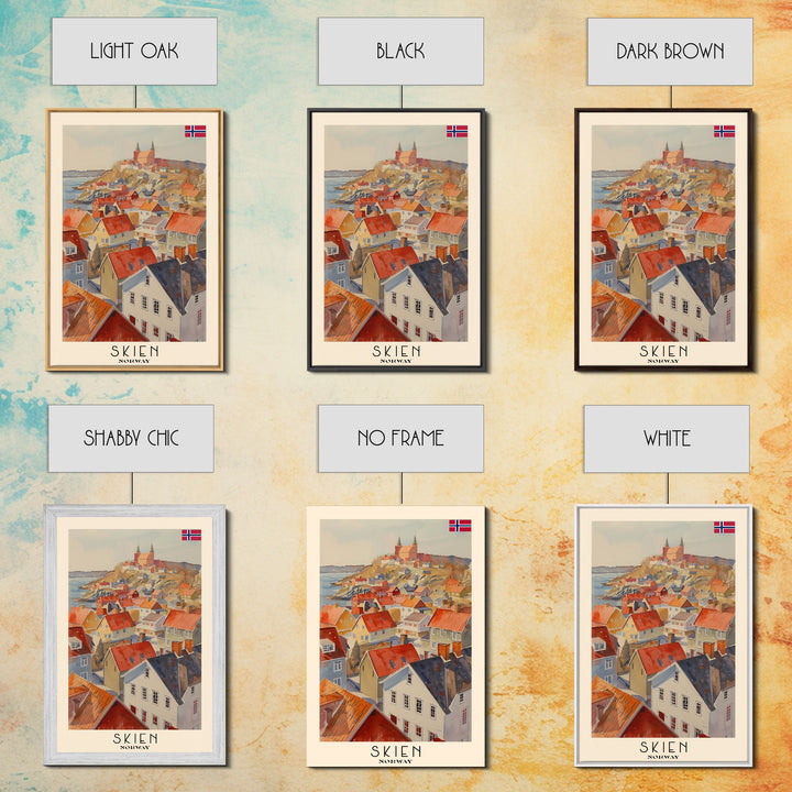 Skien Norway Travel Poster Framed Canvas Print, Watercolor Painting, Scenic Wall Art, Home Decor, Norwegian Landscape, Vibrant Art