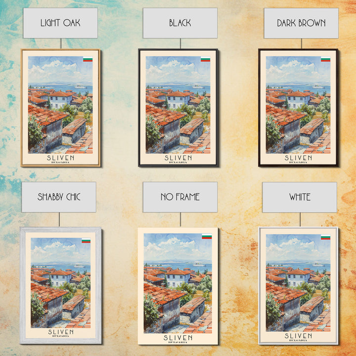 Sliven Bulgaria Travel Poster Framed Canvas Print, Watercolor Painting, Scenic Wall Art, Home Decor, Bulgarian Landscape, Artistic Decor