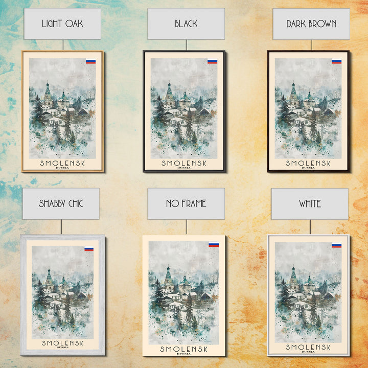 Smolensk Russia Travel Poster Framed Canvas Print, Watercolor Painting, Scenic Wall Art, Home Decor, Russian Landscape, Classic Art