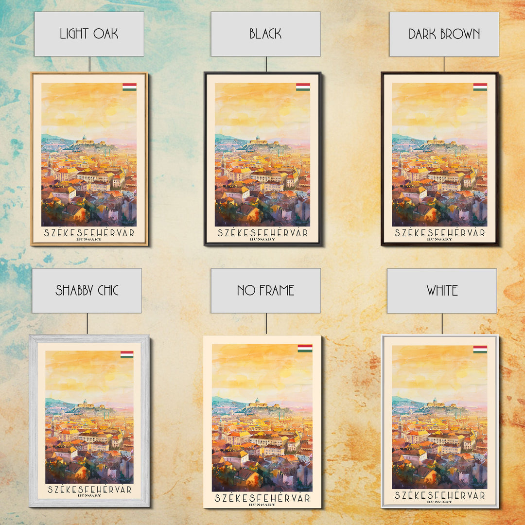 Szkesfehrvar Hungary Travel Poster Framed Canvas Print, Watercolor Painting, Scenic Wall Art, Home Decor, Hungarian Architecture, Artistic Decor