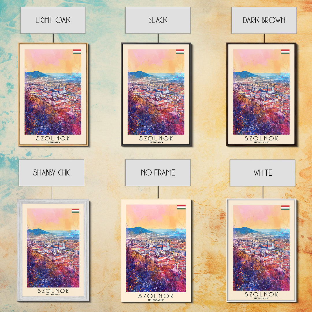 Szolnok Hungary Travel Poster Framed Canvas Print, Watercolor Painting, Scenic Wall Art, Home Decor, Hungarian Landscape, Traditional Art