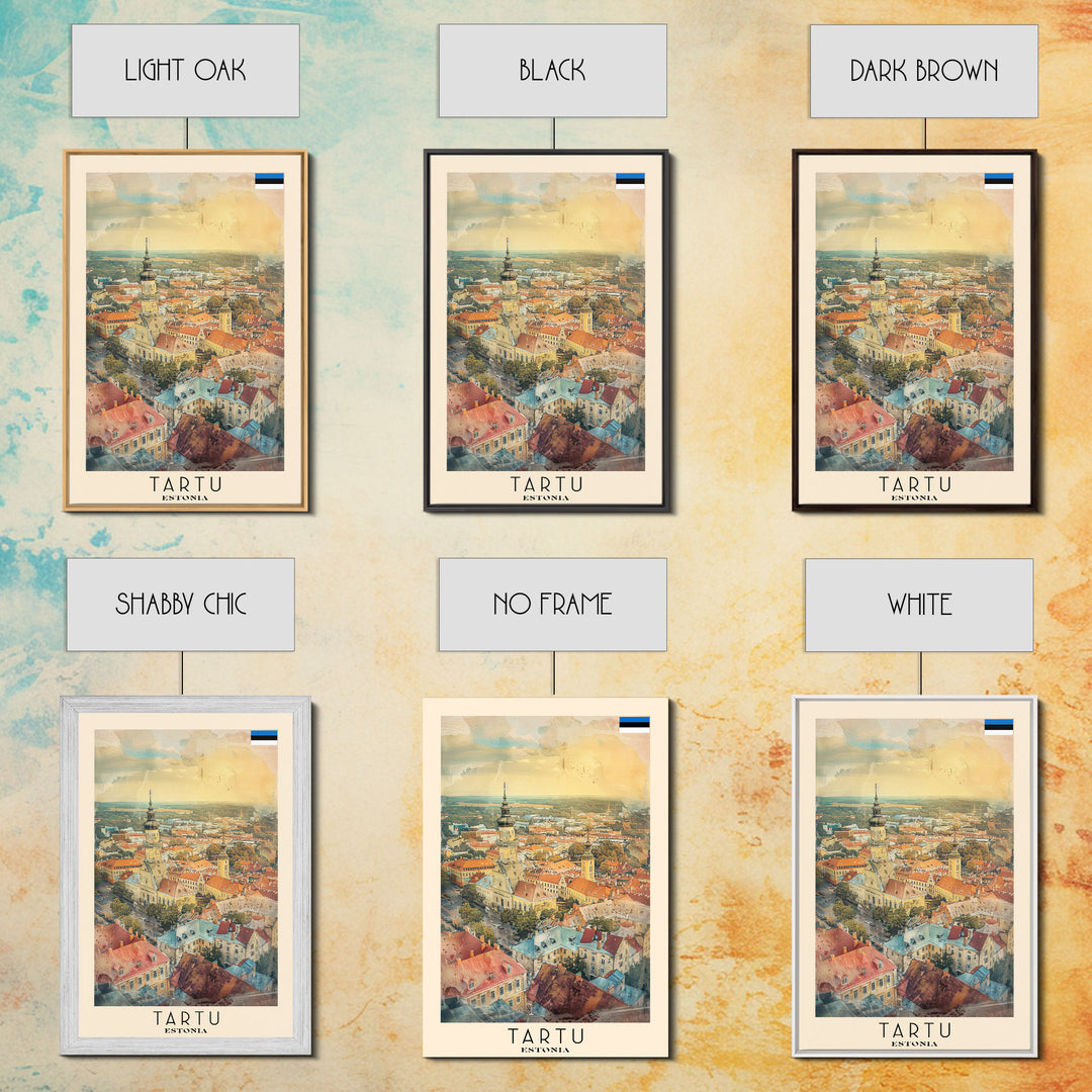 Tartu Estonia Travel Poster Framed Canvas Print, Watercolor Painting, Scenic Wall Art, Home Decor, Estonian Cityscape, Modern Decor