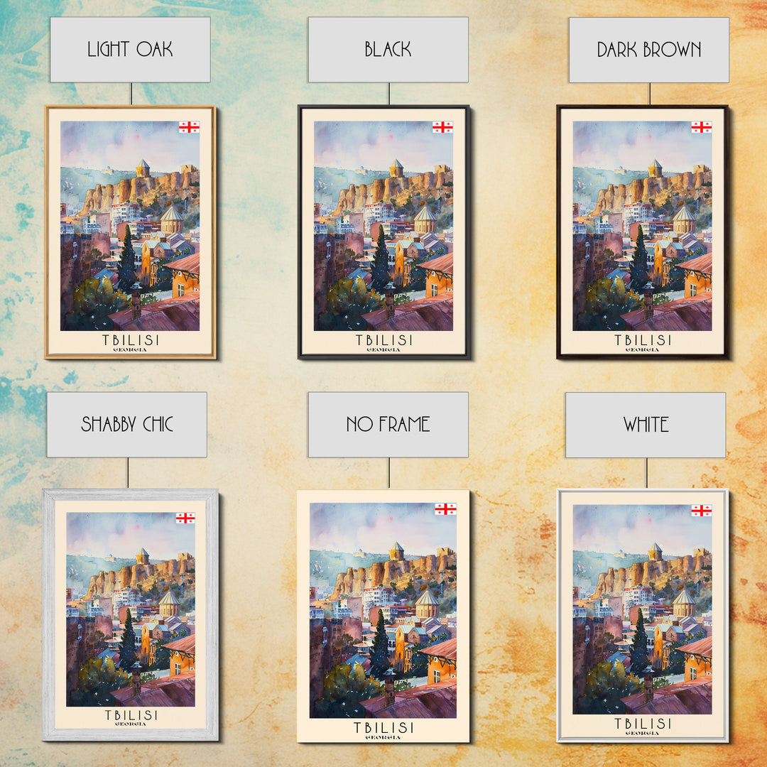 Tbilisi Georgia Travel Poster Framed Canvas Print, Watercolor Painting, Urban Wall Art, Home Decor, Georgian Cityscape, Artistic Decor