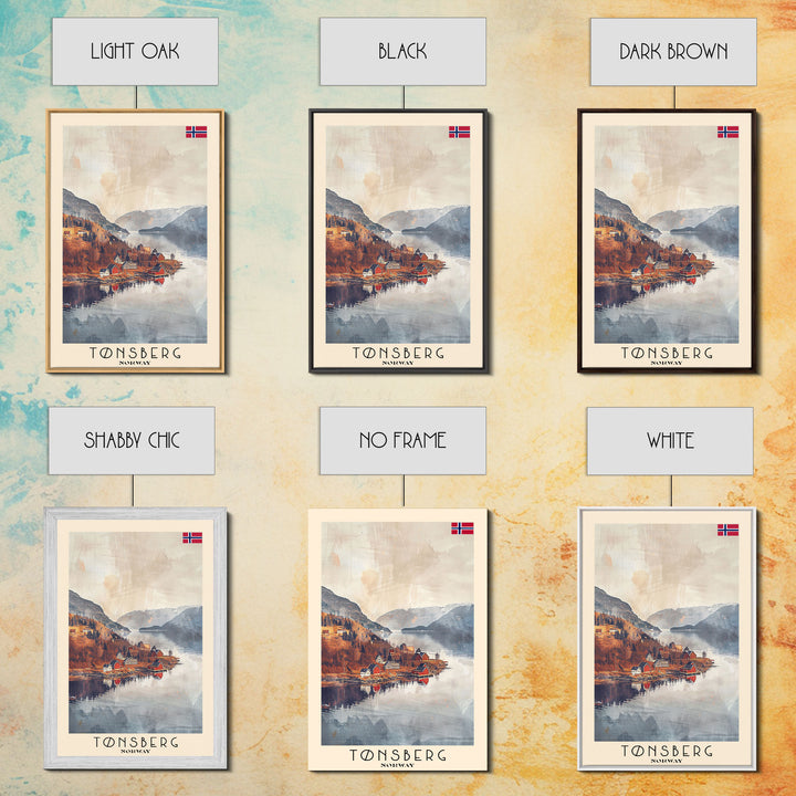 Tonsberg Norway Travel Poster Framed Canvas Print, Watercolor Painting, Coastal Wall Art, Home Decor, Norwegian Seaside, Coastal Charm