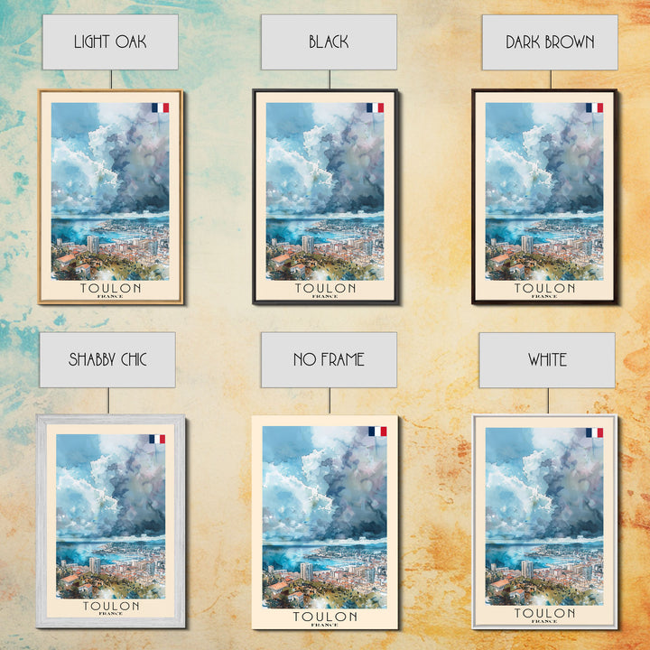 Toulon France Travel Poster Framed Canvas Print, Watercolor Painting, Coastal Wall Art, Home Decor, French Seaside, Nautical Decor