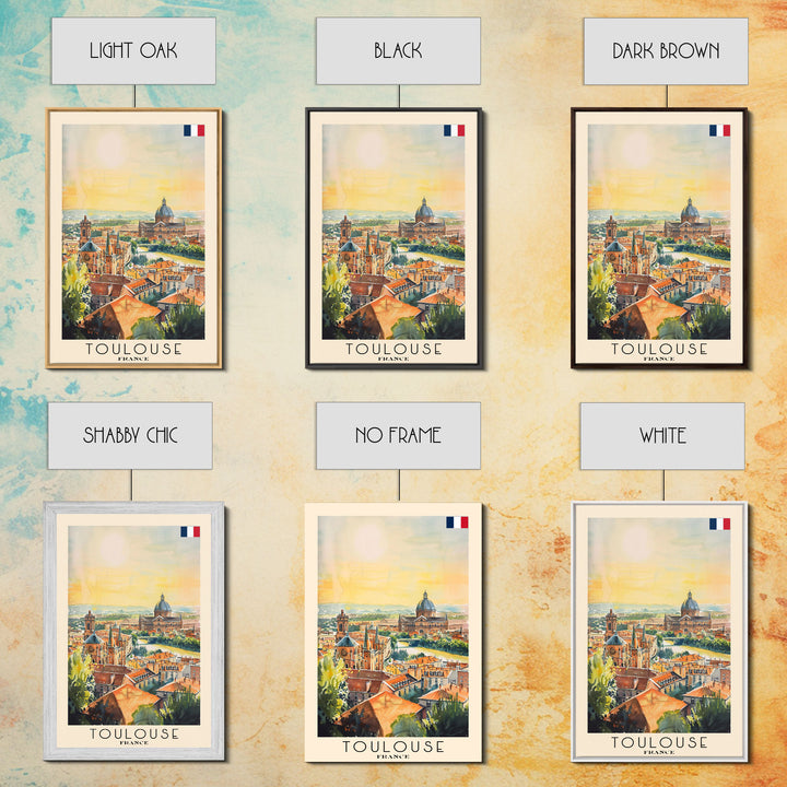 Toulouse France Travel Poster Framed Canvas Print, Watercolor Painting, Urban Wall Art, Home Decor, French Architecture, Stylish Decor