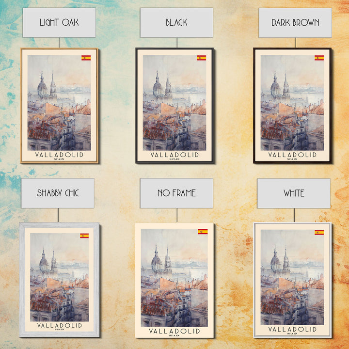 Valladolid Spain Travel Poster Framed Canvas Print, Watercolor Painting, Scenic Wall Art, Home Decor, Spanish Cityscape, Heritage Decor