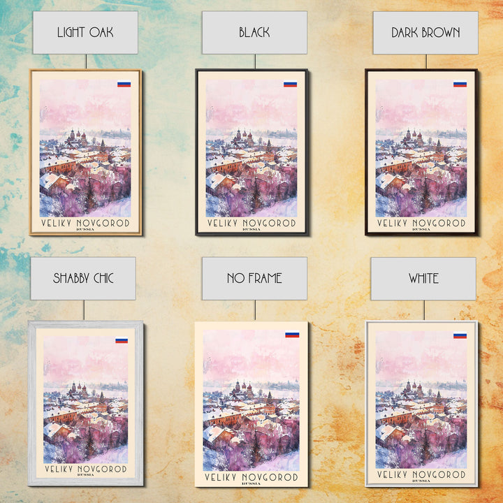 Veliky Novgorod Russia Travel Poster Framed Canvas Print, Watercolor Painting, Historic Wall Art, Home Decor, Russian Architecture, Classic Decor