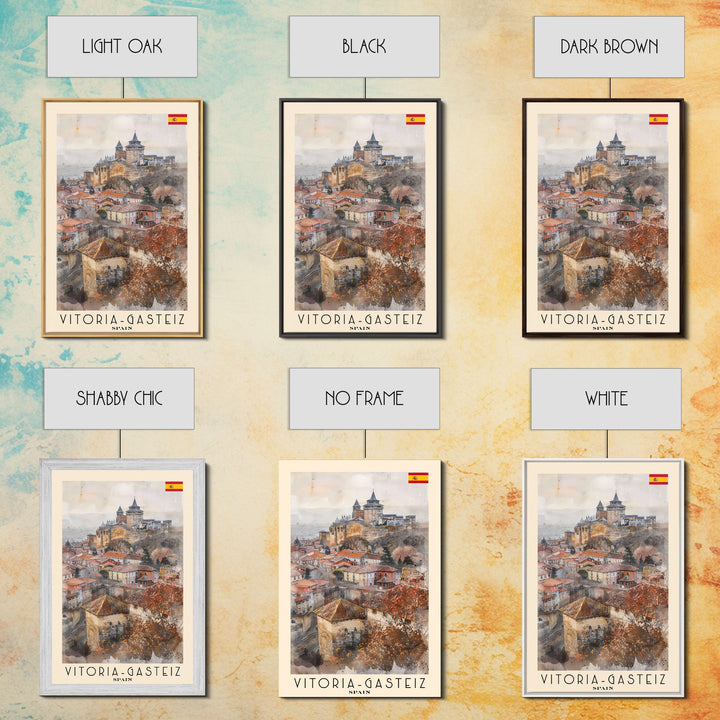 Vitoria Gasteiz Spain Travel Poster Framed Canvas Print, Watercolor Painting, Urban Wall Art, Home Decor, Spanish Cityscape, Trendy Art