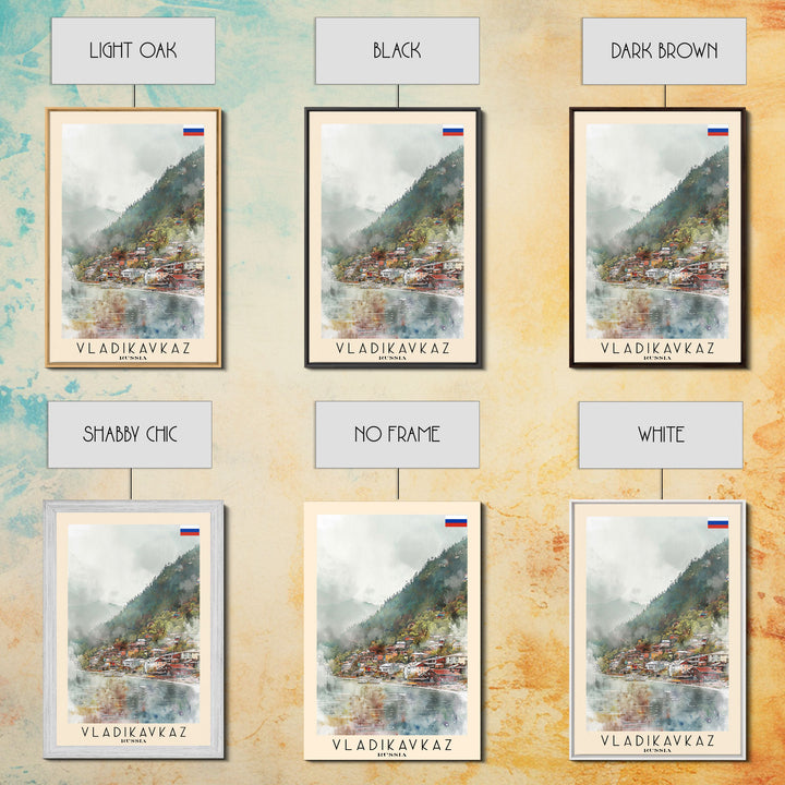 Vladikavkaz Russia Travel Poster Framed Canvas Print, Watercolor Painting, Scenic Wall Art, Home Decor, Russian Landscape, Vibrant Decor