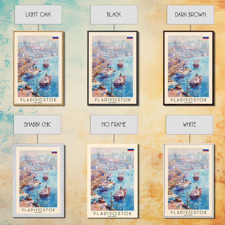 Vladivostok Russia Travel Poster Framed Canvas Print, Watercolor Painting, Coastal Wall Art, Home Decor, Russian Seaside, Nautical Art