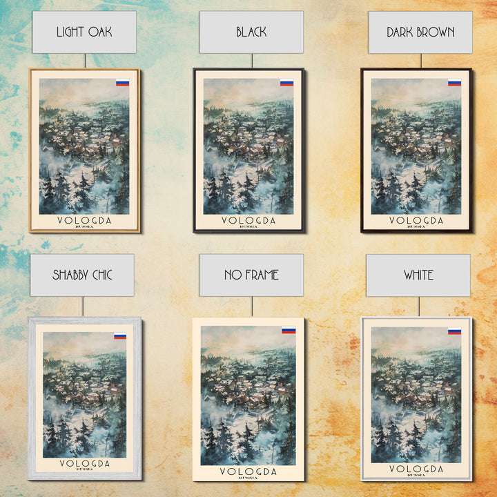 Vologda Russia Travel Poster Framed Canvas Print, Watercolor Painting, Scenic Wall Art, Home Decor, Russian Landscape, Rustic Art