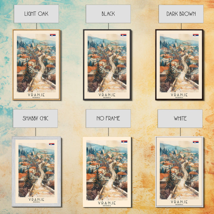 Vranje Serbia Travel Poster Framed Canvas Print, Watercolor Painting, Scenic Wall Art, Home Decor, Serbian Landscape, Traditional Art