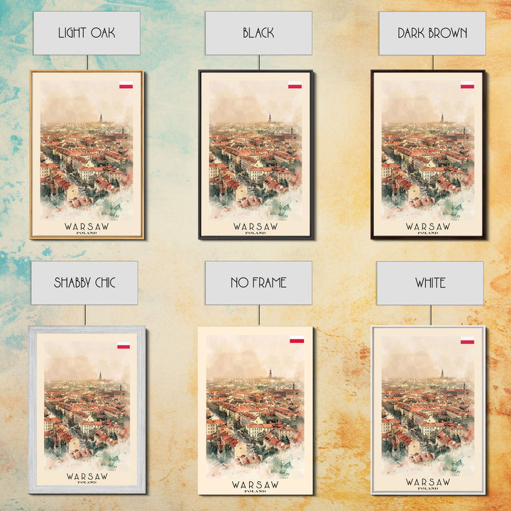 Warsaw Poland Travel Poster Framed Canvas Print, Watercolor Painting, Historic Wall Art, Home Decor, Polish Cityscape, Unique Gift Idea