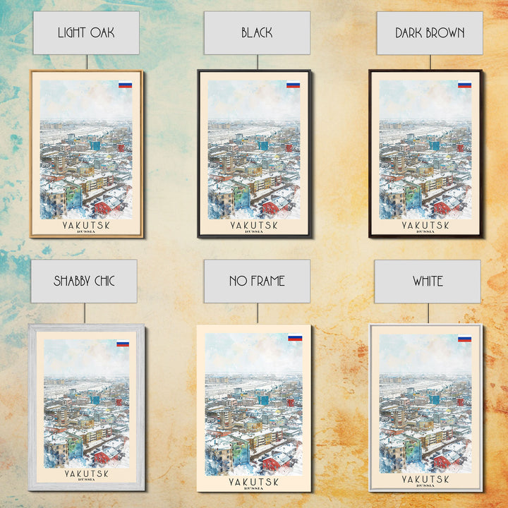Yakutsk Russia Travel Poster Framed Canvas Print, Watercolor Painting, Scenic Wall Art, Home Decor, Russian Landscape, Unique Gift