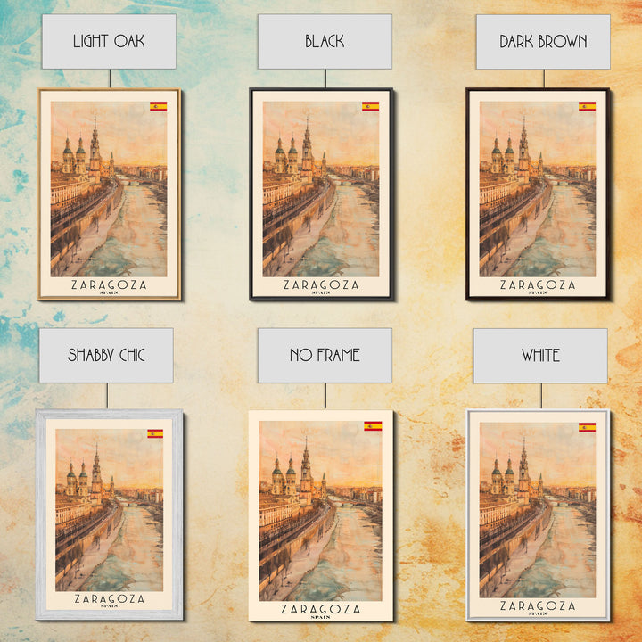 Zaragoza Spain Travel Poster Framed Canvas Print, Watercolor Painting, Urban Wall Art, Home Decor, Spanish Cityscape, Artistic Gift