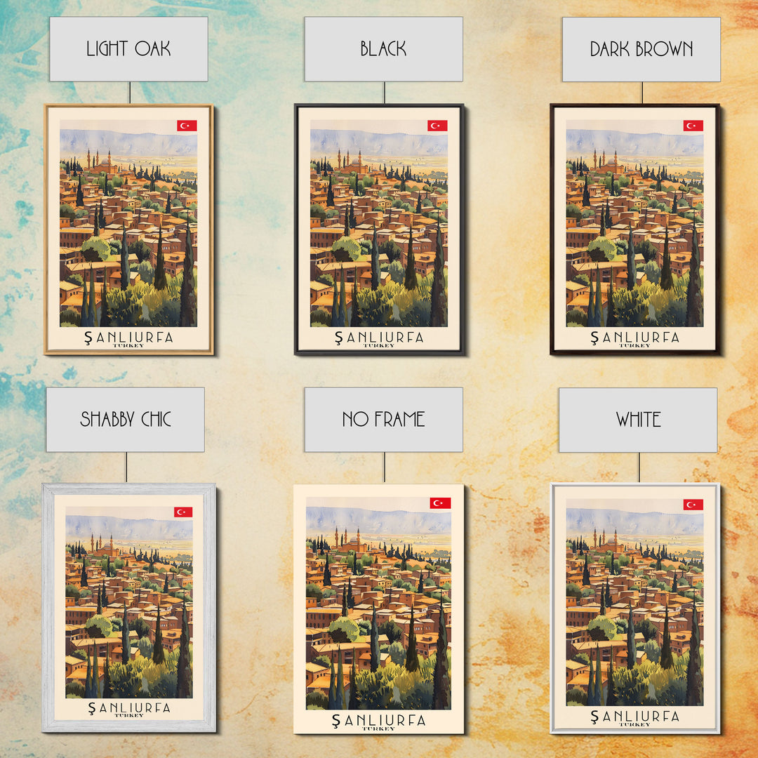 Historical Sanliurfa Panorama, Framed Canvas Print, Perfect for Bedroom Art, Travel Poster, Rustic Home Decoration, Watercolor Painting