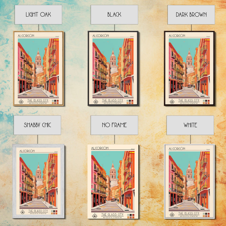 Alcorcón Spain Travel Poster Framed Canvas Print, Midcentury Modern Art, Pop Art Decor, Wall Art, Vacation Gift, Living Room Decoration, Scenic Print