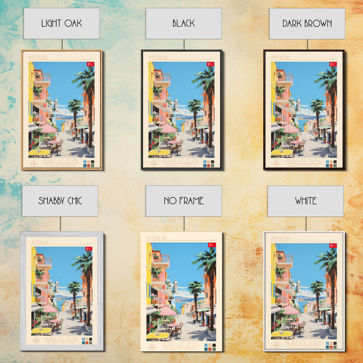 Antalya Turkey Travel Poster Framed Canvas Print, Midcentury Modern Art, Pop Art Wall Decor, Home Decor, Vacation Gift, Living Room Art