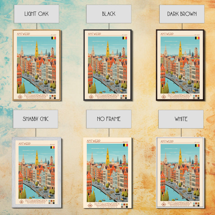 Antwerp Belgium Travel Poster Framed Canvas Print, Midcentury Modern Art, Pop Art Wall Decor, Home Decor, Vacation Gift, Living Room Art