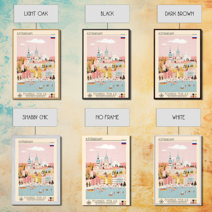 Astrakhan Russia Travel Poster Framed Canvas Print, Midcentury Modern Art, Pop Art Wall Decor, Home Decor, Vacation Gift, Living Room Art